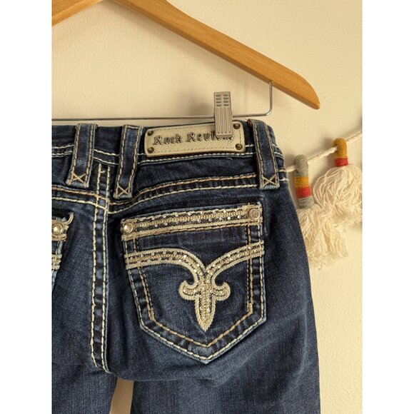 Rock Revival Sherry Bootcut Low Rise Embellish Rhinestone Dark Wash Jeans Y2k 25 - Picture 7 of 9